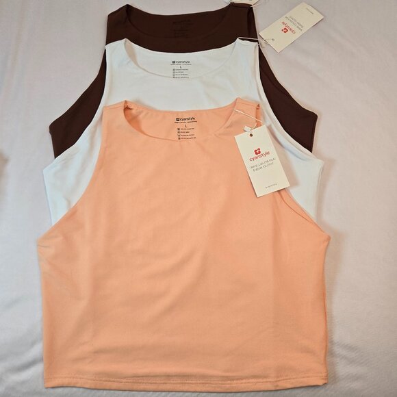 CYANSTYLE Women's 3 Piece Tank Tops Sleeveless Halter Neck Tank Crop Tops - Picture 2 of 15